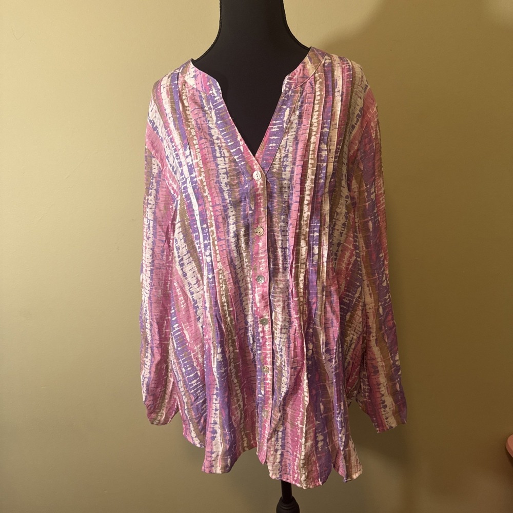 Preswick And Moore‎ Button Down Long Sleeve Pink & Purple Women's Size 2XL NEW!